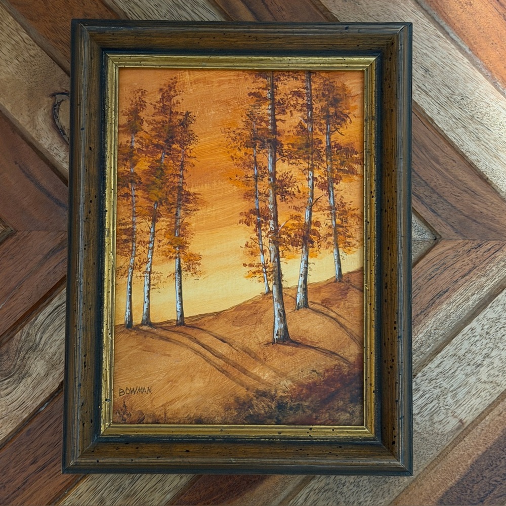 Vintage framed Painting, Marie Bowman Nature, sunrise sunset